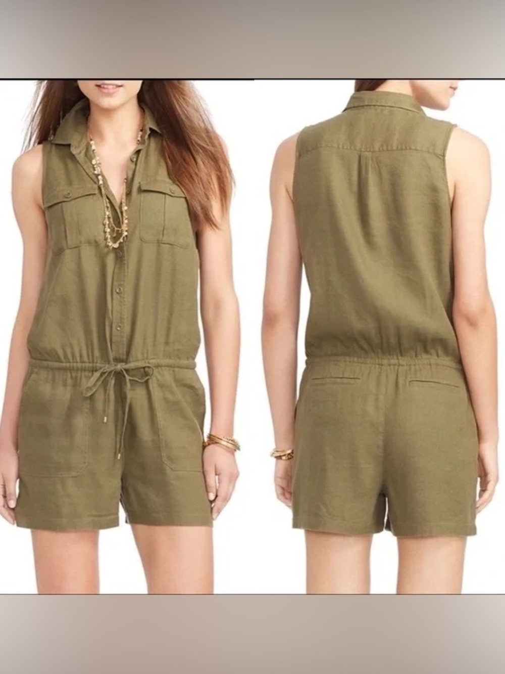Ralph Lauren Olive Green Sleeveless Utility Romper